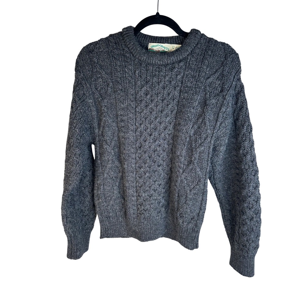 Aran Crafts Sweater Mens XS Charcoal Grey 100% Wool Cable Knit Made‎ in Ireland